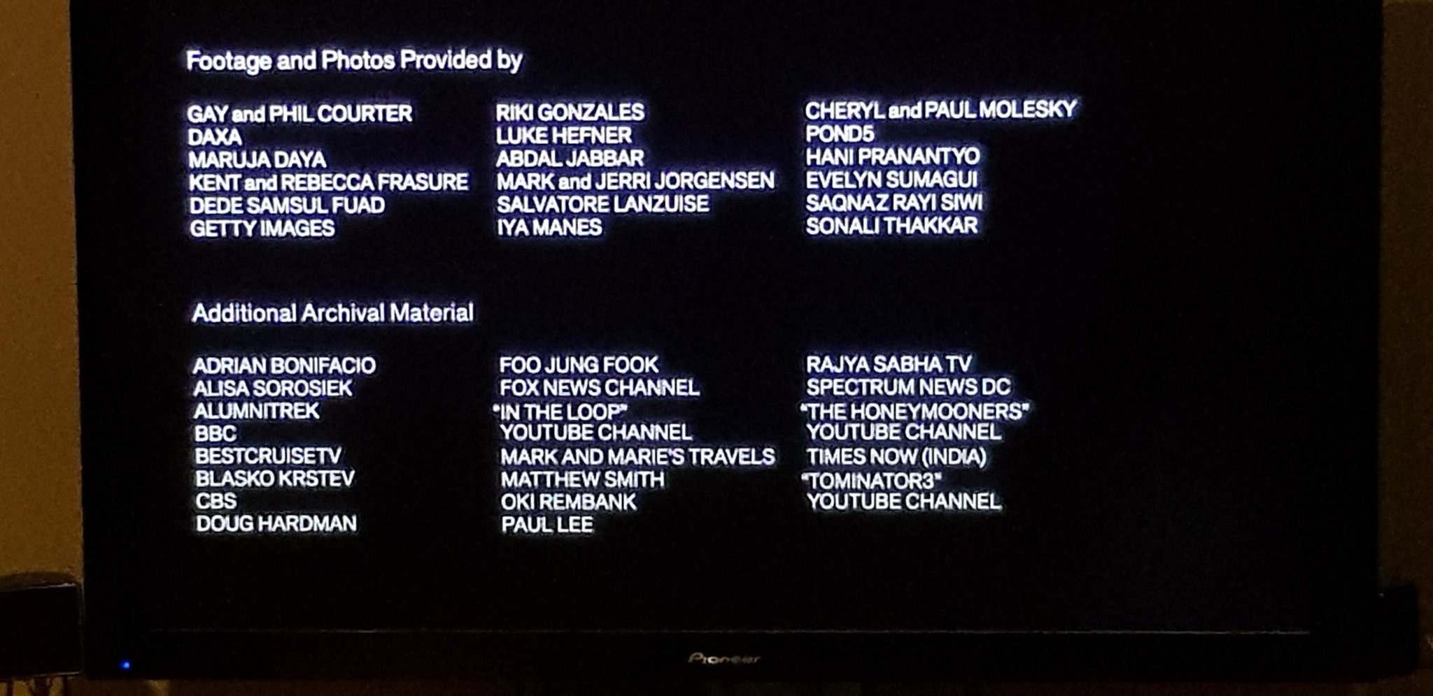 End credits for cruise documentary