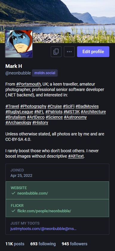 An example profile on Mastodon