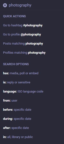 Search options in Mastodon